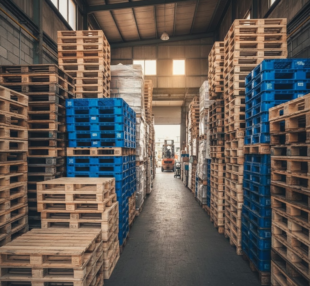 Our facility inventory with pallets and industrial containers